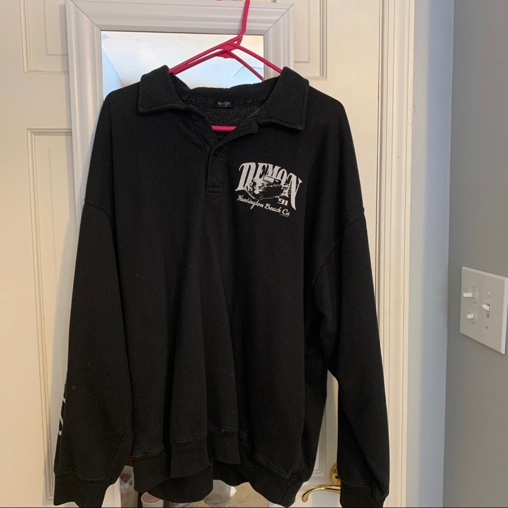 Black Brandy Melville half button up collar sweatshirt